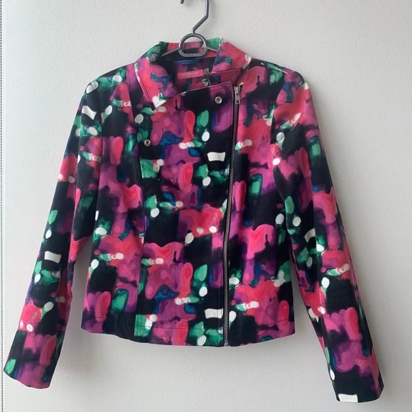 Issac Mizrahi Women’s Floral Moto Style Short Jacket Size 6 (Small) - Picture 3 of 8